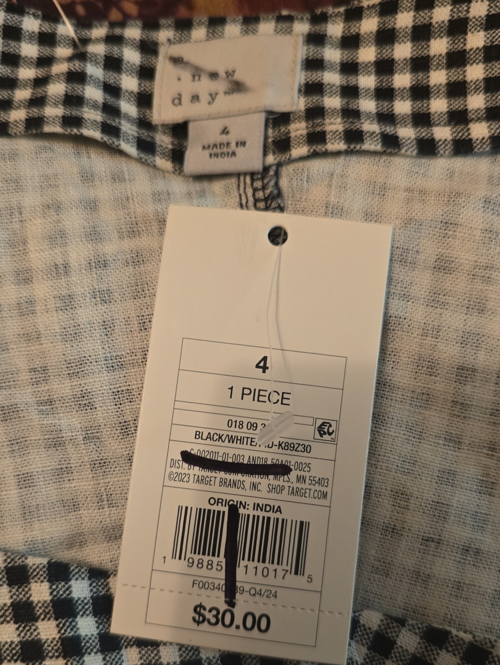 New A New Day Women's 4 Black White Gingham Check Puff-Sleeve Square-Neck Dress - Picture 8 of 9
